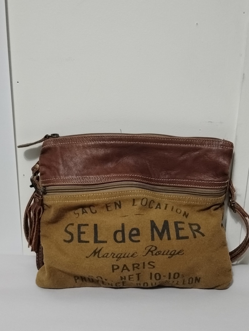 Sel de Mer Brown Canvas & Leather Crossbody Bag